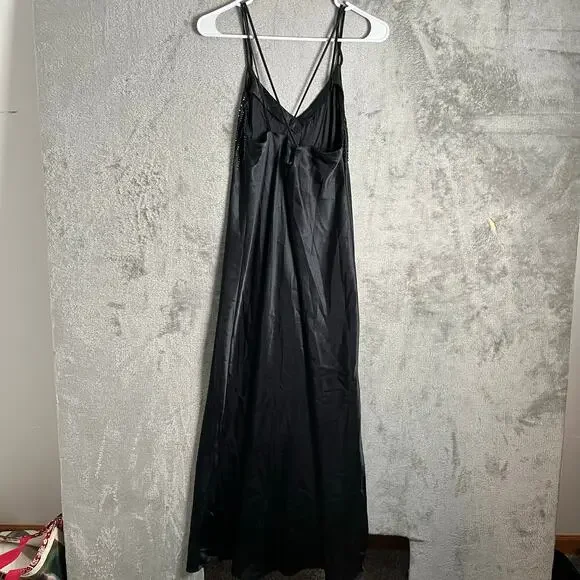 Vintage Y2K Black Beaded Slip Dress Evening Grunge Goth Glam Size Small - Picture 5 of 5